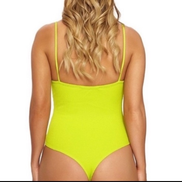 NWT NAKED WARDROBE SNATCHED STRETCH RIB LIME GREEN RIBBED BODYSUIT BODYCON TOP L - Picture 5 of 11